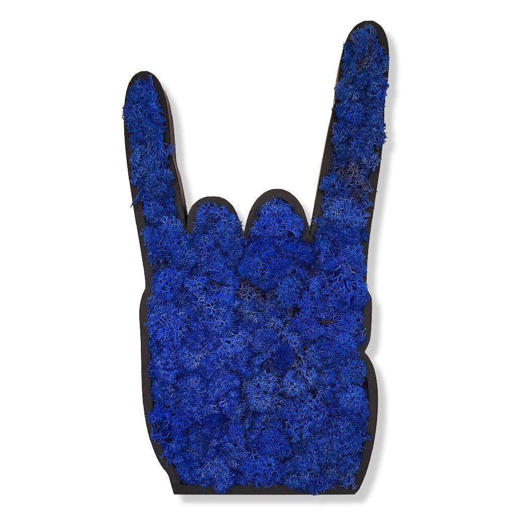 Moosbild Piktogramm - Islandmoos Blau - Metal Hand Pommesgabel - PLA-Rahmen Schwarz