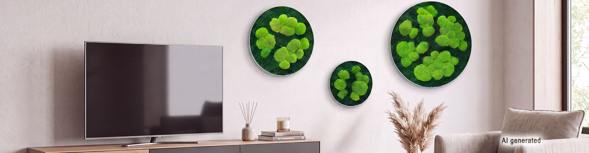 Slider - Moosbilder rund - Wald & Polstermoos - Wohnzimmer  - AI generated
